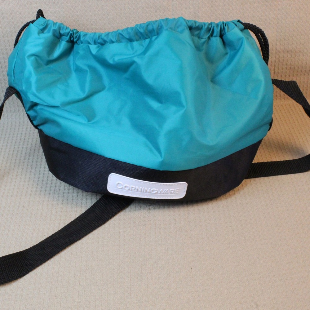 CorningWare Vintage Teal Black Insulated Lunch Bag Drawstring Gorpcore 9.5x7